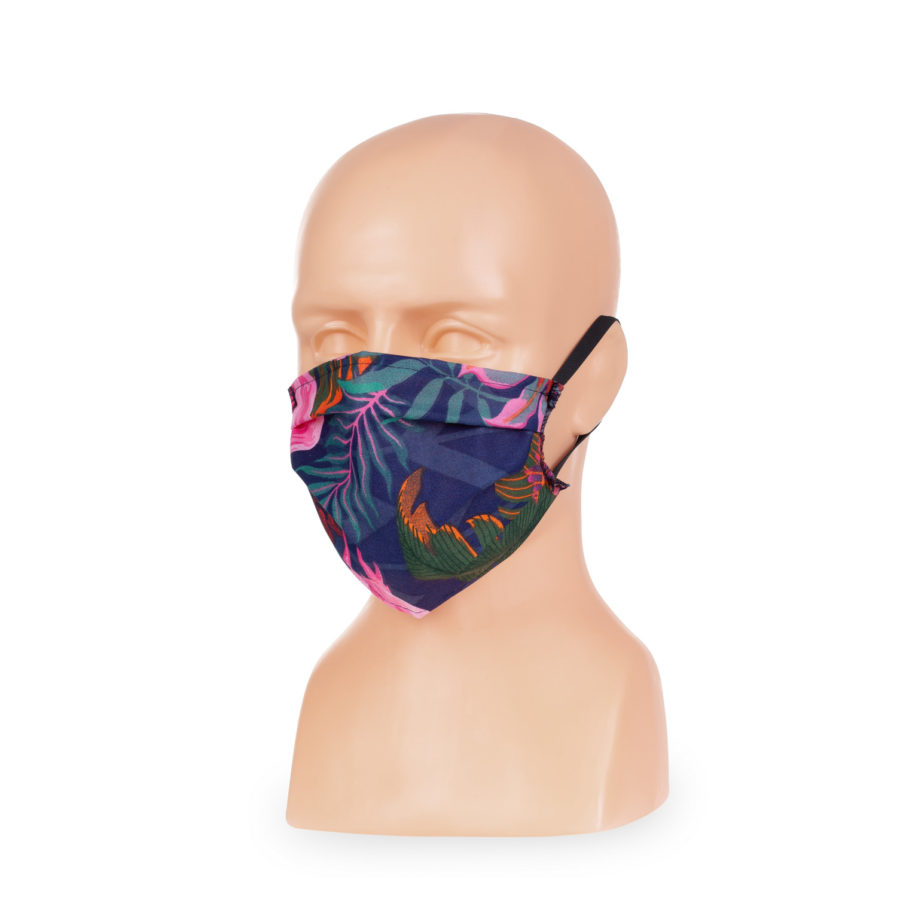 Maska ochronna na twarz - liście na granatowym tle