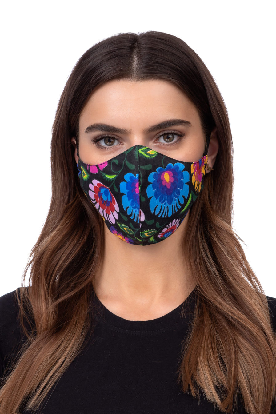 Maska ochronna na twarz - profilowana wzór łowicki czarny