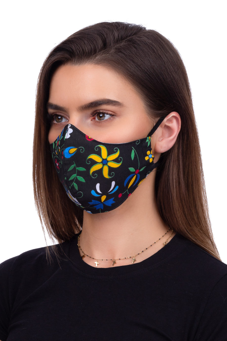 Maska ochronna na twarz - profilowana wzór kaszubski czarny